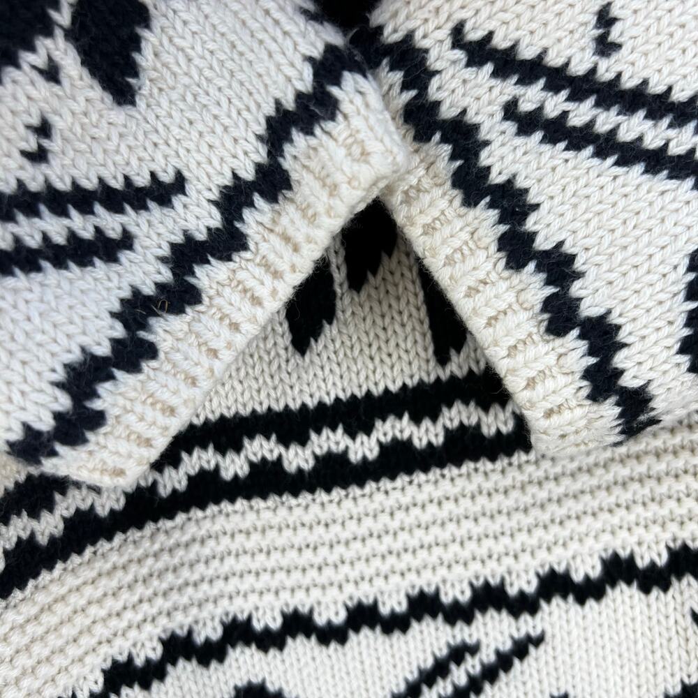 Love, Hannah Sweater Women's S Beige Black Cardigan Fir-Isle Merino Wool Cozy - Picture 4 of 9